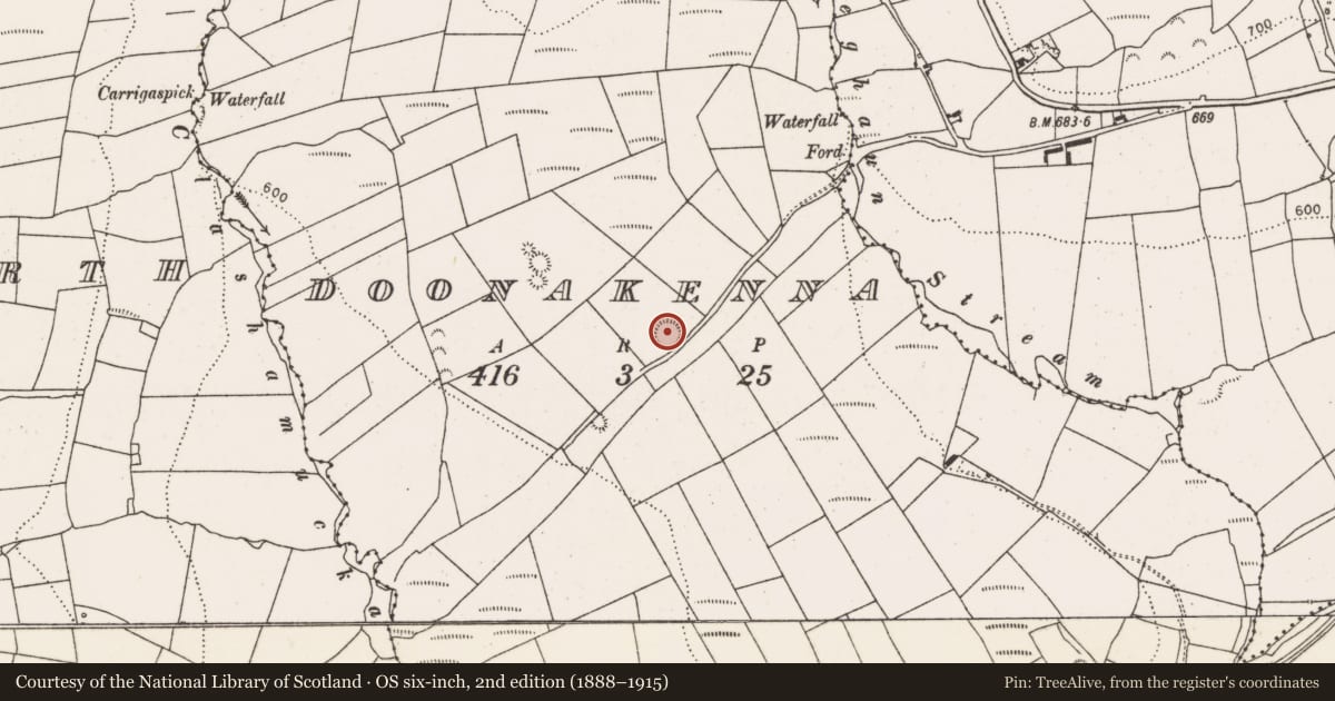 Ordnance Survey six-inch map, 2nd edition (1888–1915) covering the location of Ringfort - rath, Doonakenna, County Limerick, with a pin at the register's coordinates