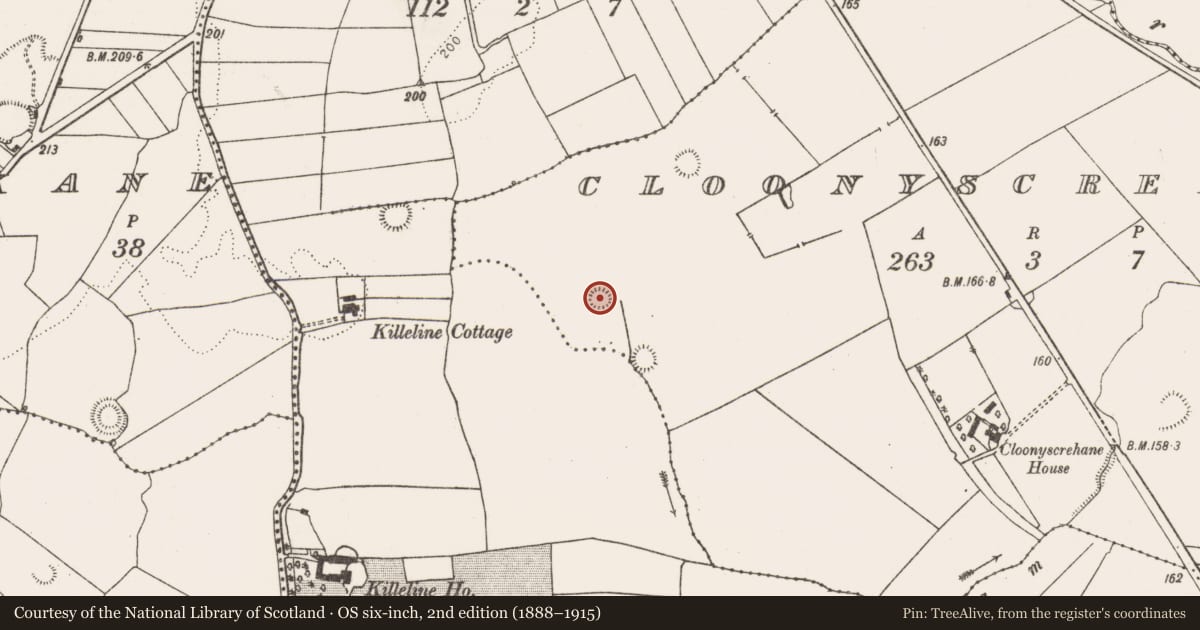 Ordnance Survey six-inch map, 2nd edition (1888–1915) covering the location of Ringfort - rath, Killeline, County Limerick, with a pin at the register's coordinates