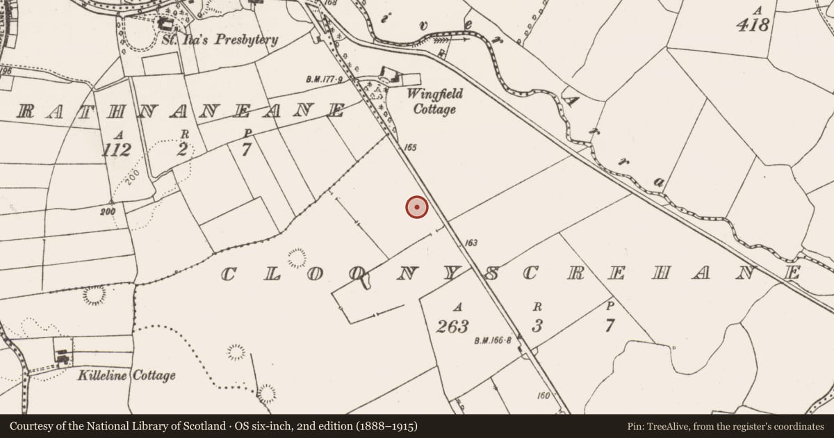 Ordnance Survey six-inch map, 2nd edition (1888–1915) covering the location of Ringfort - rath, Killeline, County Limerick, with a pin at the register's coordinates