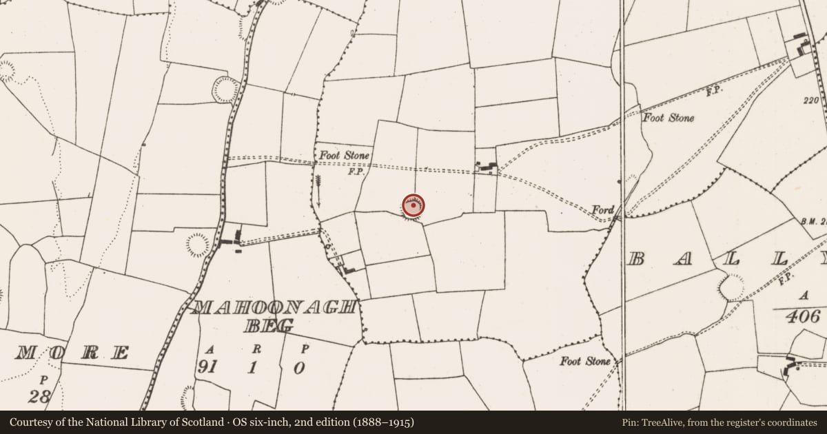 Ordnance Survey six-inch map, 2nd edition (1888–1915) covering the location of Ringfort - rath, Ballynakillmore, County Limerick, with a pin at the register's coordinates