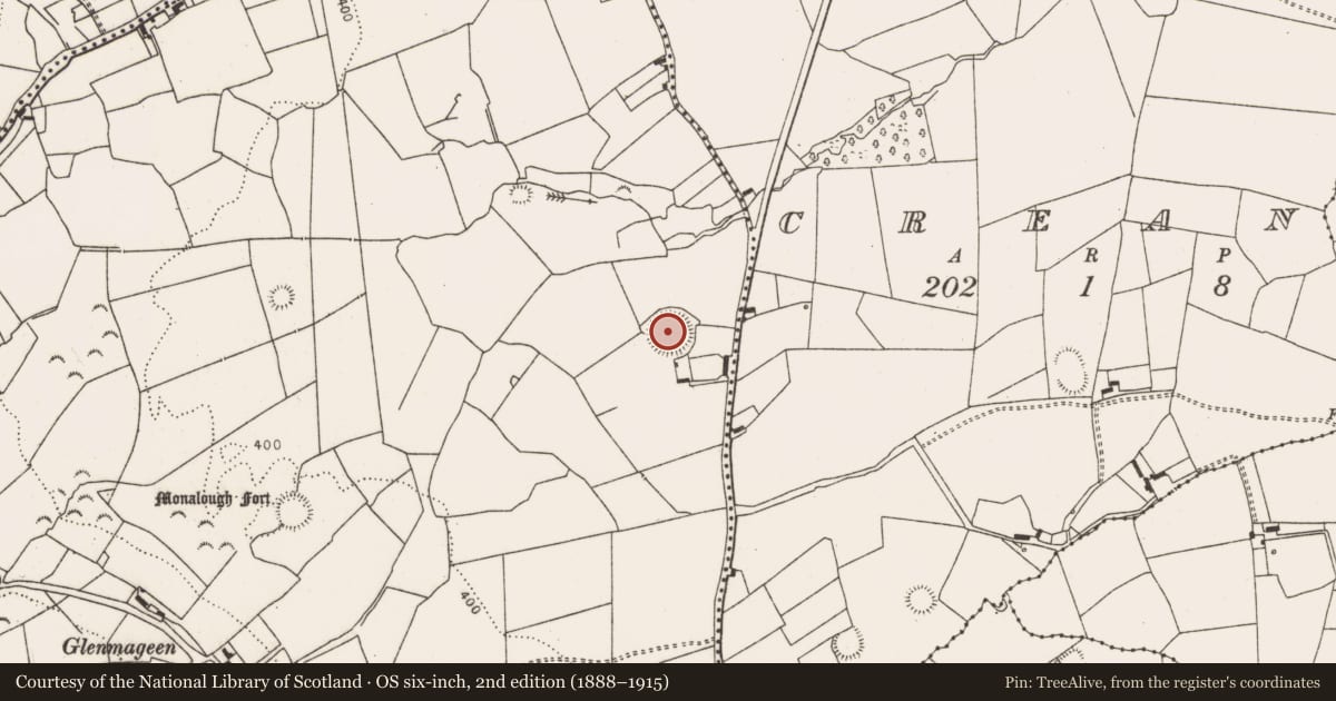 Ordnance Survey six-inch map, 2nd edition (1888–1915) covering the location of Ringfort - rath, Ballymurragh East, County Limerick, with a pin at the register's coordinates