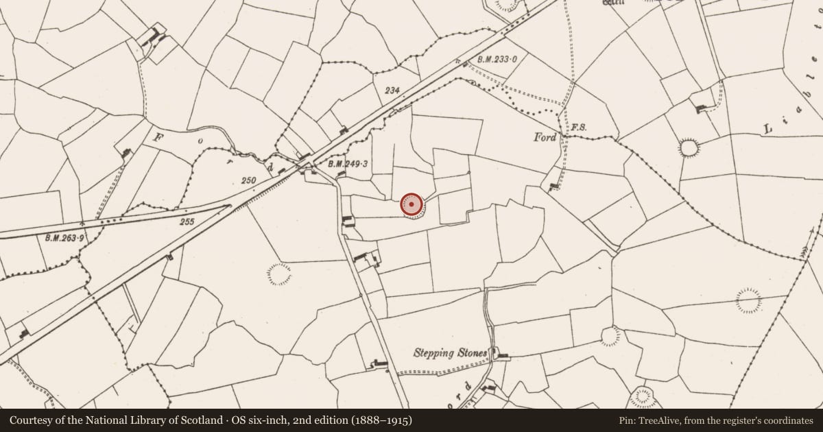 Ordnance Survey six-inch map, 2nd edition (1888–1915) covering the location of Ringfort - rath, Ballintubbrid, County Limerick, with a pin at the register's coordinates