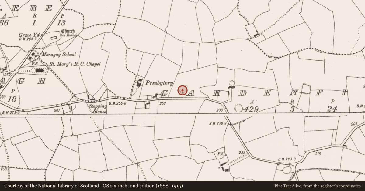 Ordnance Survey six-inch map, 2nd edition (1888–1915) covering the location of Ringfort - rath, Gardenfield, County Limerick, with a pin at the register's coordinates