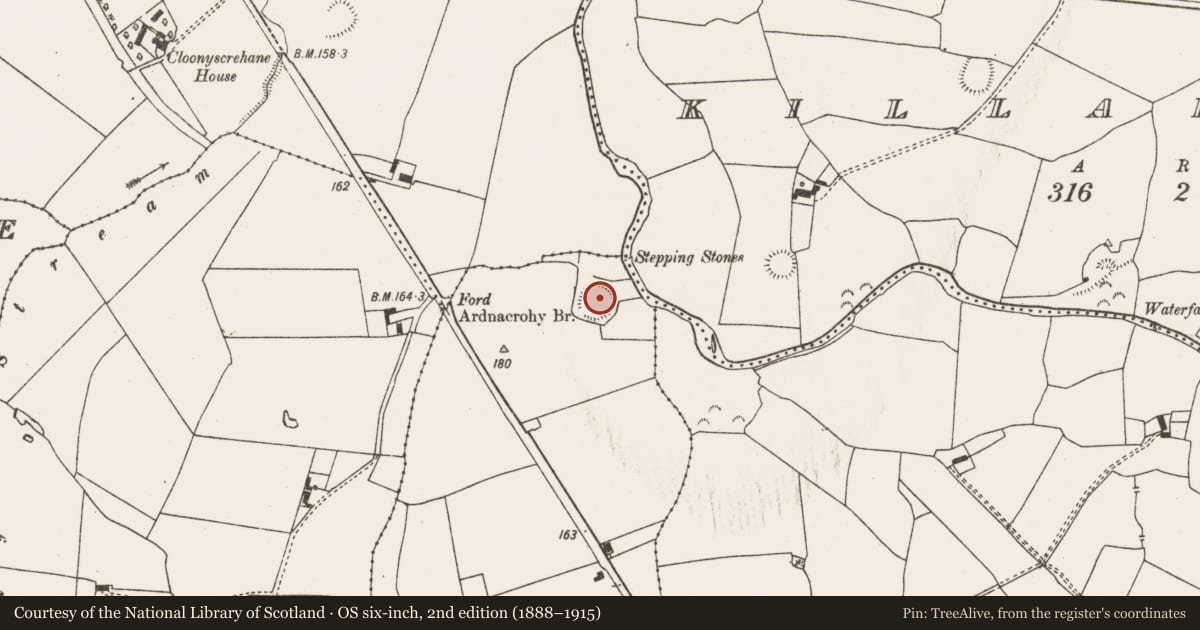 Ordnance Survey six-inch map, 2nd edition (1888–1915) covering the location of Ringfort - rath, Ardnacrohy, County Limerick, with a pin at the register's coordinates