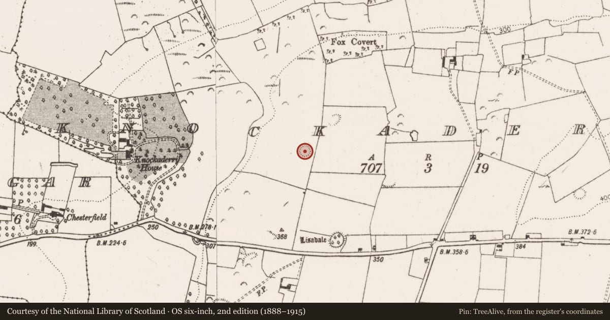 Ordnance Survey six-inch map, 2nd edition (1888–1915) covering the location of Ringfort - rath, Knockaderry, County Limerick, with a pin at the register's coordinates