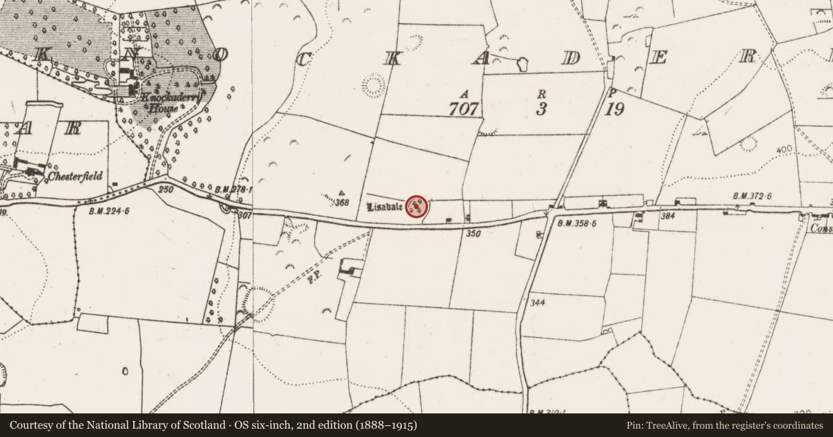 Ordnance Survey six-inch map, 2nd edition (1888–1915) covering the location of Ringfort - rath, Knockaderry, County Limerick, with a pin at the register's coordinates