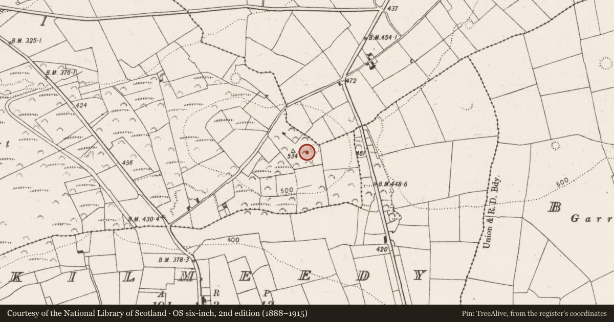 Ordnance Survey six-inch map, 2nd edition (1888–1915) covering the location of Ringfort - rath, Gortnacreha Upper, County Limerick, with a pin at the register's coordinates