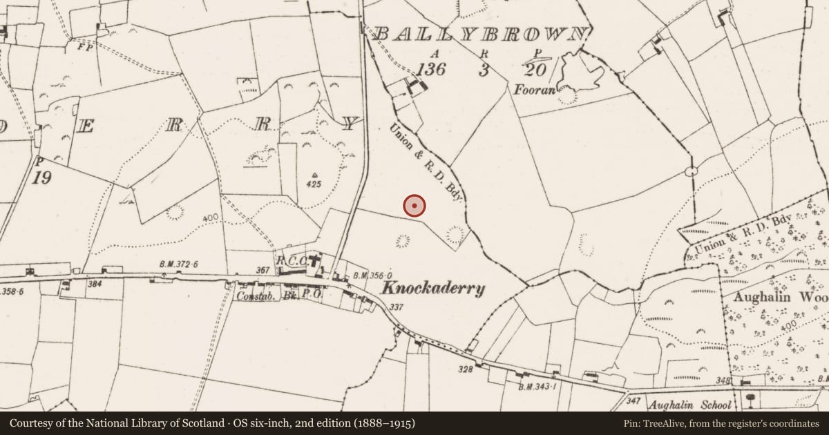 Ordnance Survey six-inch map, 2nd edition (1888–1915) covering the location of Excavation - miscellaneous, Knockaderry, County Limerick, with a pin at the register's coordinates