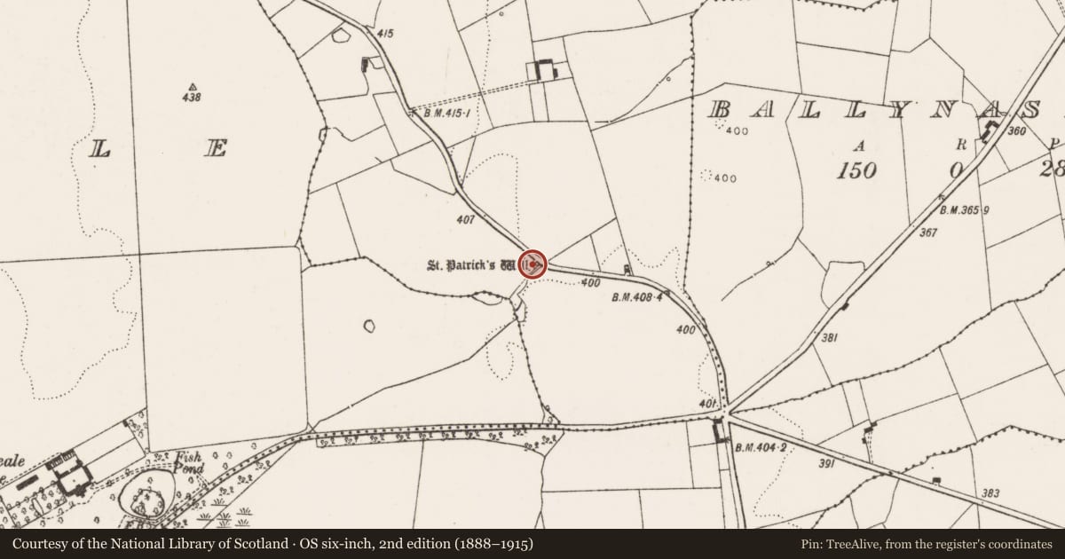 Ordnance Survey six-inch map, 2nd edition (1888–1915) covering the location of Ritual site - holy well, Ballyelan, County Limerick, with a pin at the register's coordinates