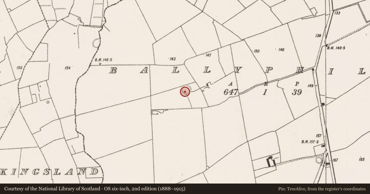Ordnance Survey six-inch map, 2nd edition (1888–1915) covering the location of Enclosure, Ballyphilip, County Limerick, with a pin at the register's coordinates