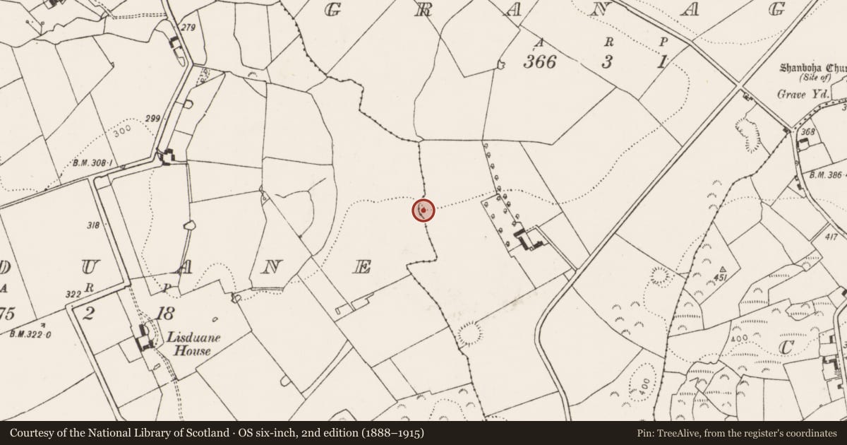 Ordnance Survey six-inch map, 2nd edition (1888–1915) covering the location of Ringfort - rath, Granagh, County Limerick, with a pin at the register's coordinates