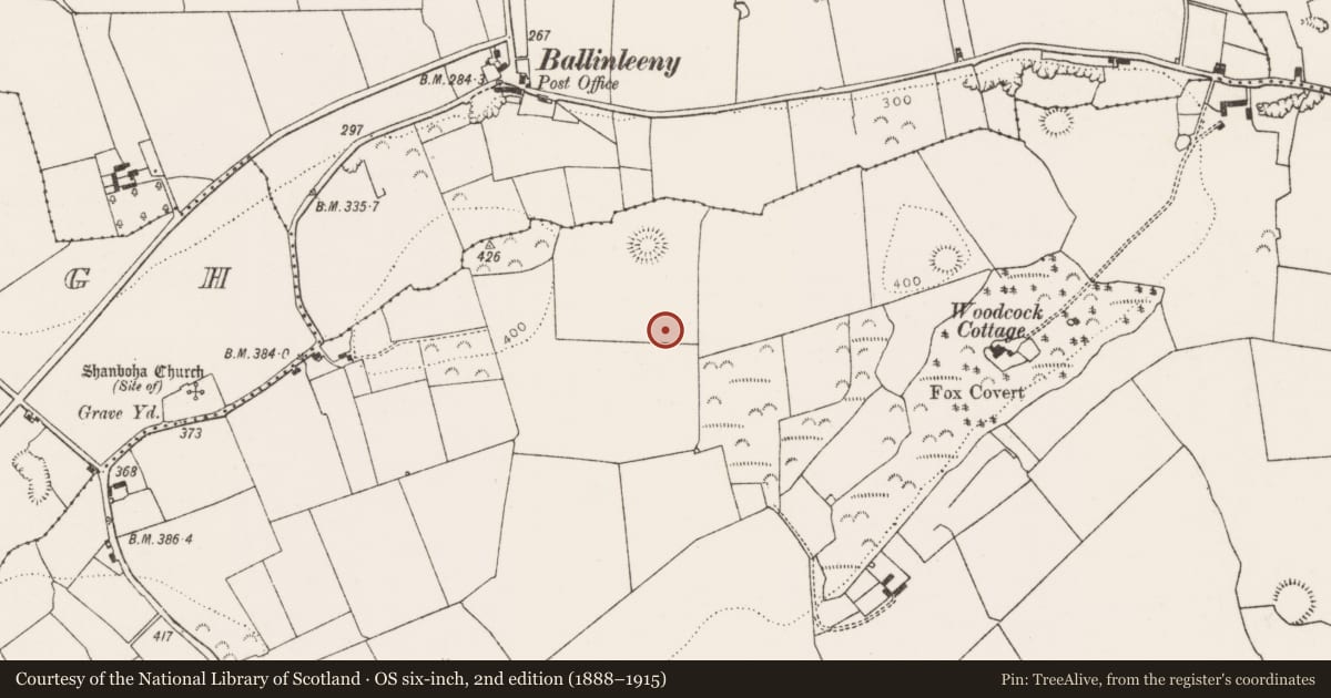 Ordnance Survey six-inch map, 2nd edition (1888–1915) covering the location of Enclosure, Coolrus, County Limerick, with a pin at the register's coordinates