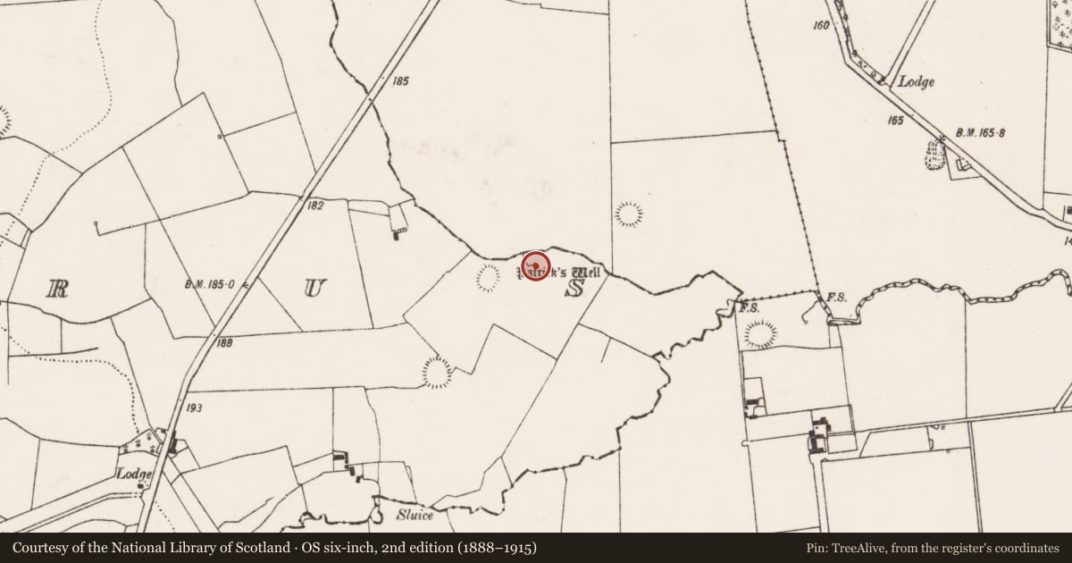 Ordnance Survey six-inch map, 2nd edition (1888–1915) covering the location of Ritual site - holy well, Coolrus, County Limerick, with a pin at the register's coordinates