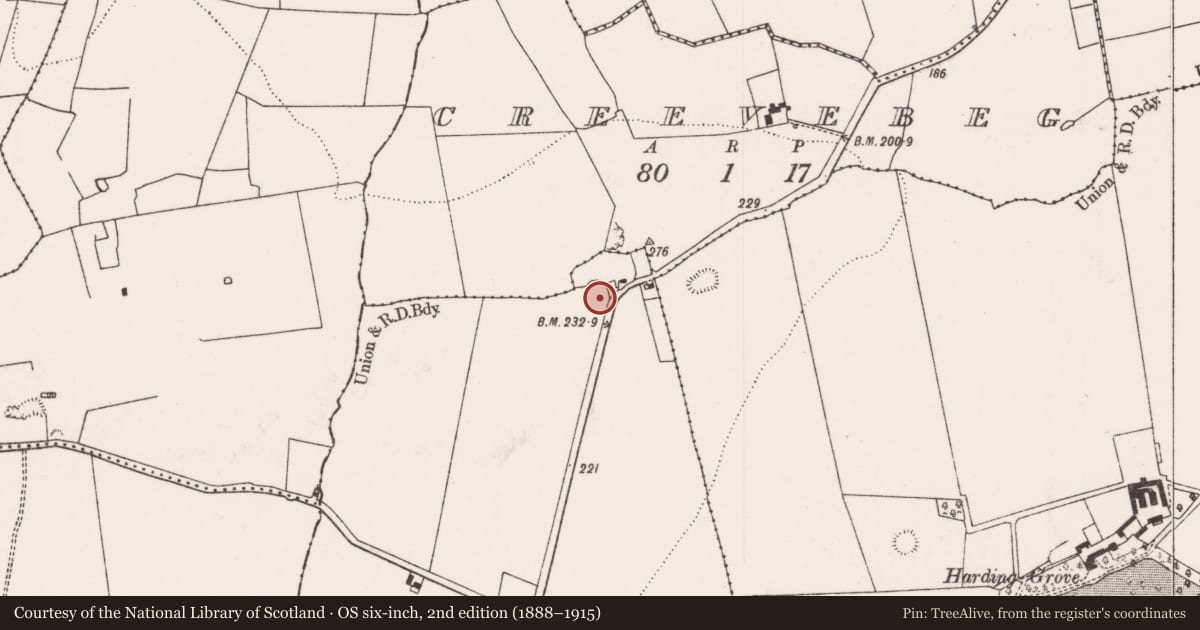 Ordnance Survey six-inch map, 2nd edition (1888–1915) covering the location of Enclosure, Knockannacreeva, County Limerick, with a pin at the register's coordinates