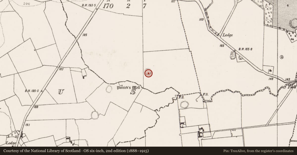 Ordnance Survey six-inch map, 2nd edition (1888–1915) covering the location of Enclosure, Knockannacreeva, County Limerick, with a pin at the register's coordinates