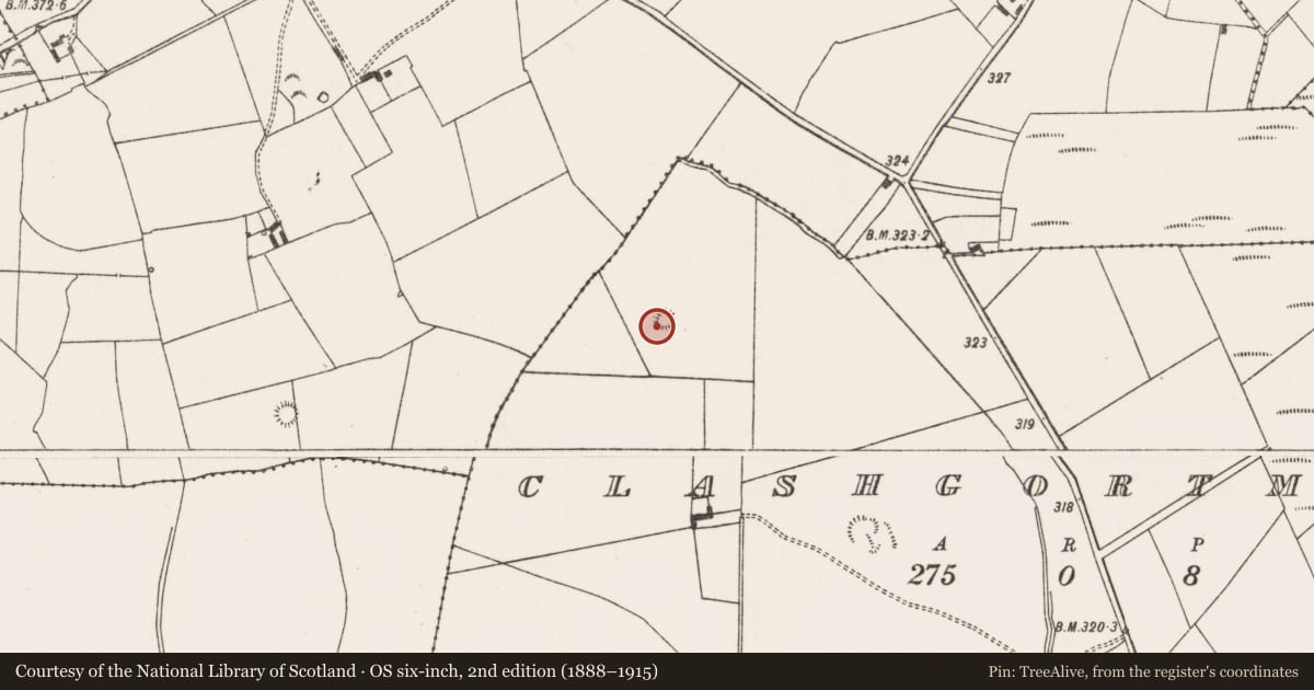 Ordnance Survey six-inch map, 2nd edition (1888–1915) covering the location of Ringfort - rath, Clashgortmore, County Limerick, with a pin at the register's coordinates