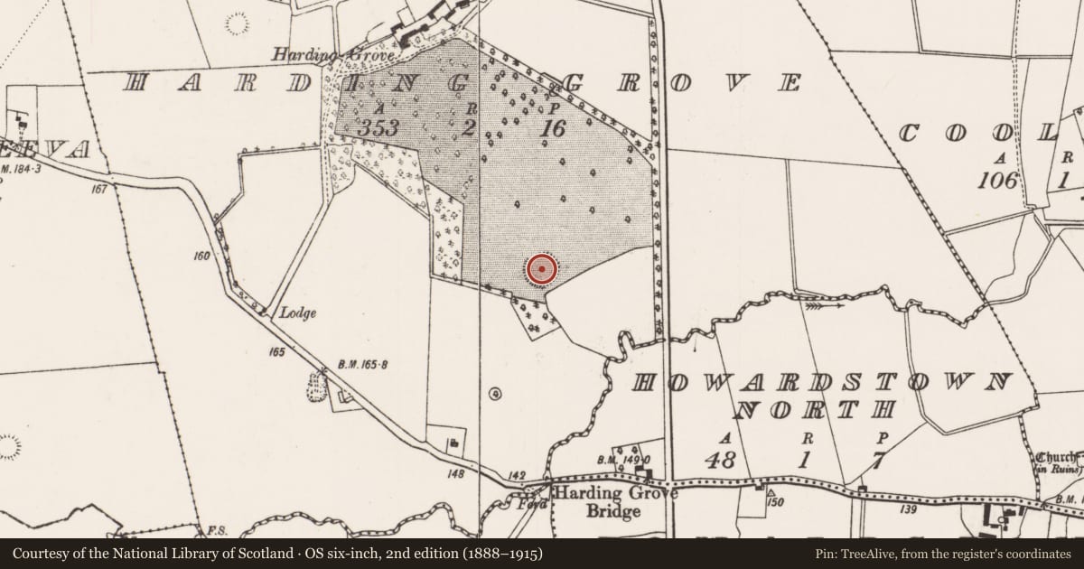 Ordnance Survey six-inch map, 2nd edition (1888–1915) covering the location of Barrow - ring-barrow, Harding Grove, County Limerick, with a pin at the register's coordinates