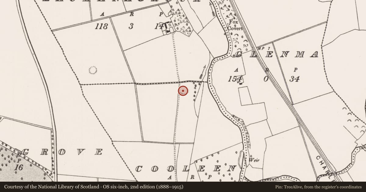Ordnance Survey six-inch map, 2nd edition (1888–1915) covering the location of Earthwork, Cooleen, County Limerick, with a pin at the register's coordinates