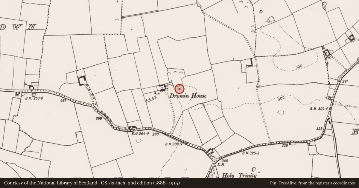 Ordnance Survey six-inch map, 2nd edition (1888–1915) covering the location of Earthwork, Ballingayrour, County Limerick, with a pin at the register's coordinates