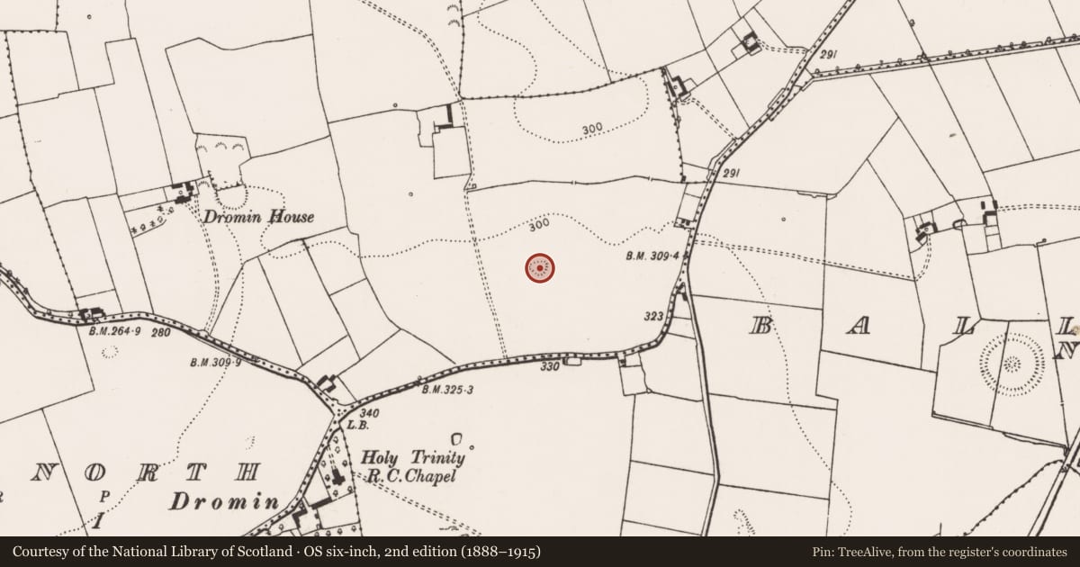 Ordnance Survey six-inch map, 2nd edition (1888–1915) covering the location of Enclosure, Ballingayrour, County Limerick, with a pin at the register's coordinates