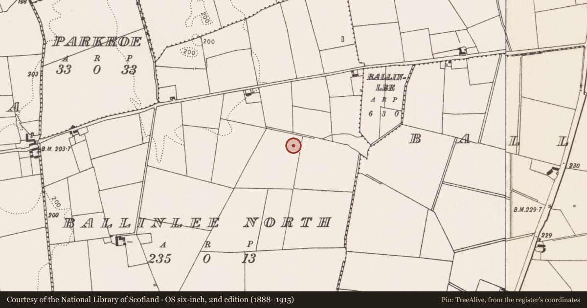 Ordnance Survey six-inch map, 2nd edition (1888–1915) covering the location of Barrow - unclassified, Ballinlee North, County Limerick, with a pin at the register's coordinates