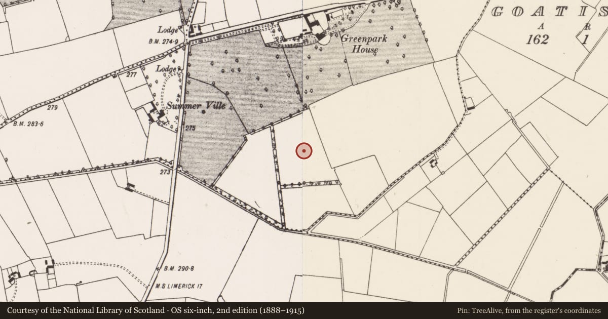 Ordnance Survey six-inch map, 2nd edition (1888–1915) covering the location of Enclosure, Uregare, County Limerick, with a pin at the register's coordinates