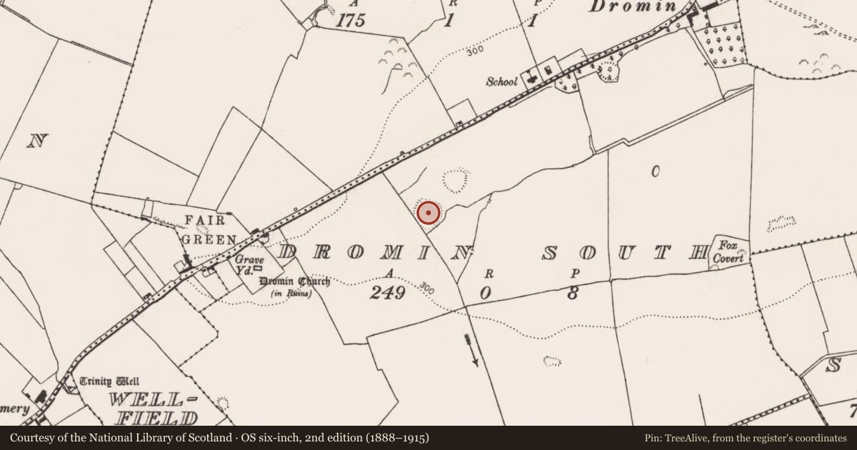 Ordnance Survey six-inch map, 2nd edition (1888–1915) covering the location of Ringfort - rath, Dromin South, County Limerick, with a pin at the register's coordinates