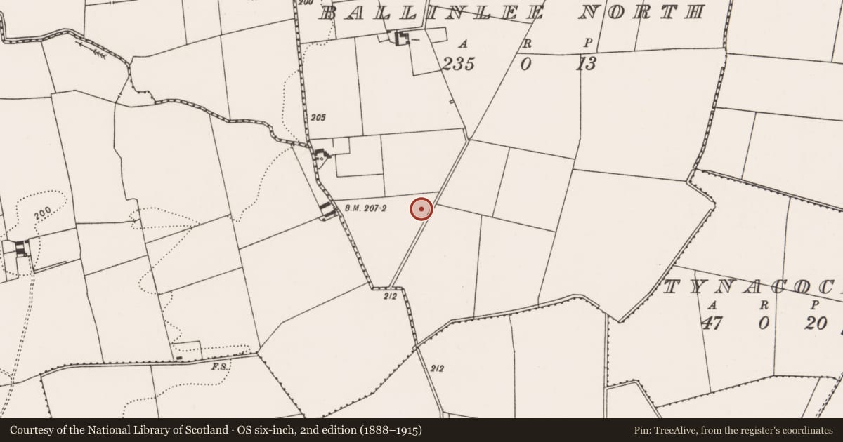 Ordnance Survey six-inch map, 2nd edition (1888–1915) covering the location of Earthwork, Ballinlee North, County Limerick, with a pin at the register's coordinates
