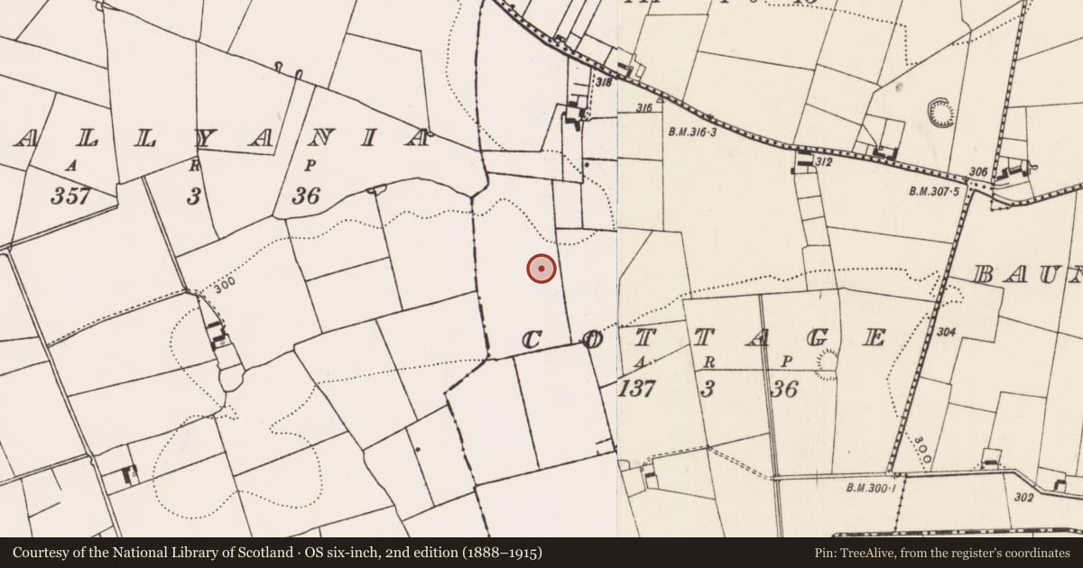 Ordnance Survey six-inch map, 2nd edition (1888–1915) covering the location of Enclosure, Cottage, County Limerick, with a pin at the register's coordinates