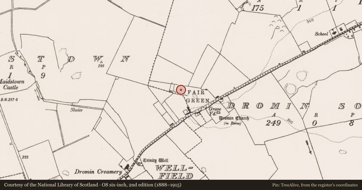 Ordnance Survey six-inch map, 2nd edition (1888–1915) covering the location of Quarry, Dromin North, County Limerick, with a pin at the register's coordinates