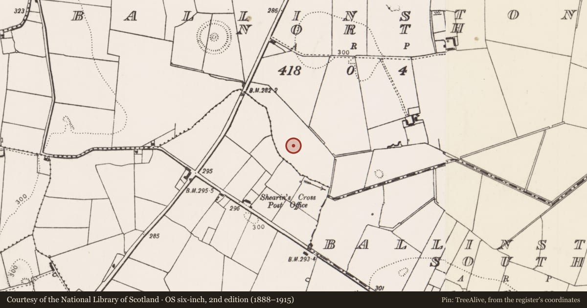 Ordnance Survey six-inch map, 2nd edition (1888–1915) covering the location of Barrow - unclassified, Ballinstona North, County Limerick, with a pin at the register's coordinates