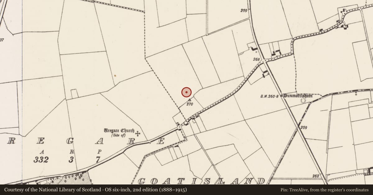 Ordnance Survey six-inch map, 2nd edition (1888–1915) covering the location of Cremation pit, Ballygrennan, County Limerick, with a pin at the register's coordinates
