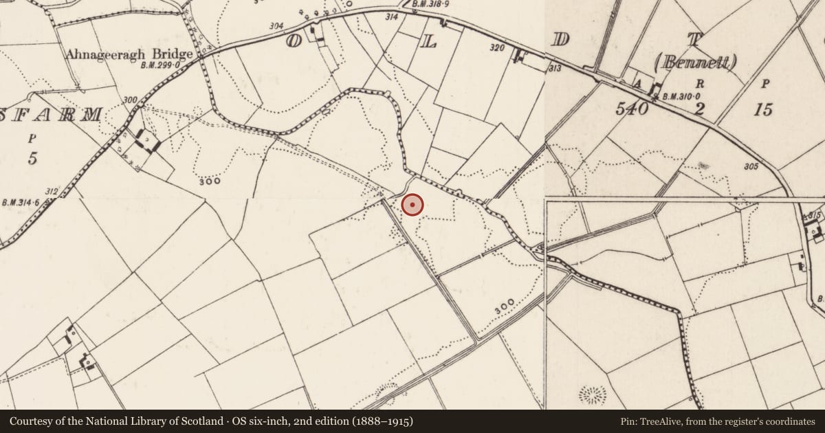 Ordnance Survey six-inch map, 2nd edition (1888–1915) covering the location of Barrow - ring-barrow, Coolalough, County Limerick, with a pin at the register's coordinates