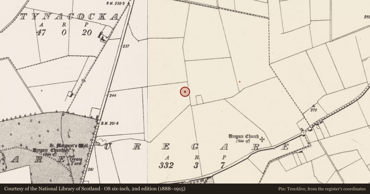 Ordnance Survey six-inch map, 2nd edition (1888–1915) covering the location of Earthwork, Uregare, County Limerick, with a pin at the register's coordinates