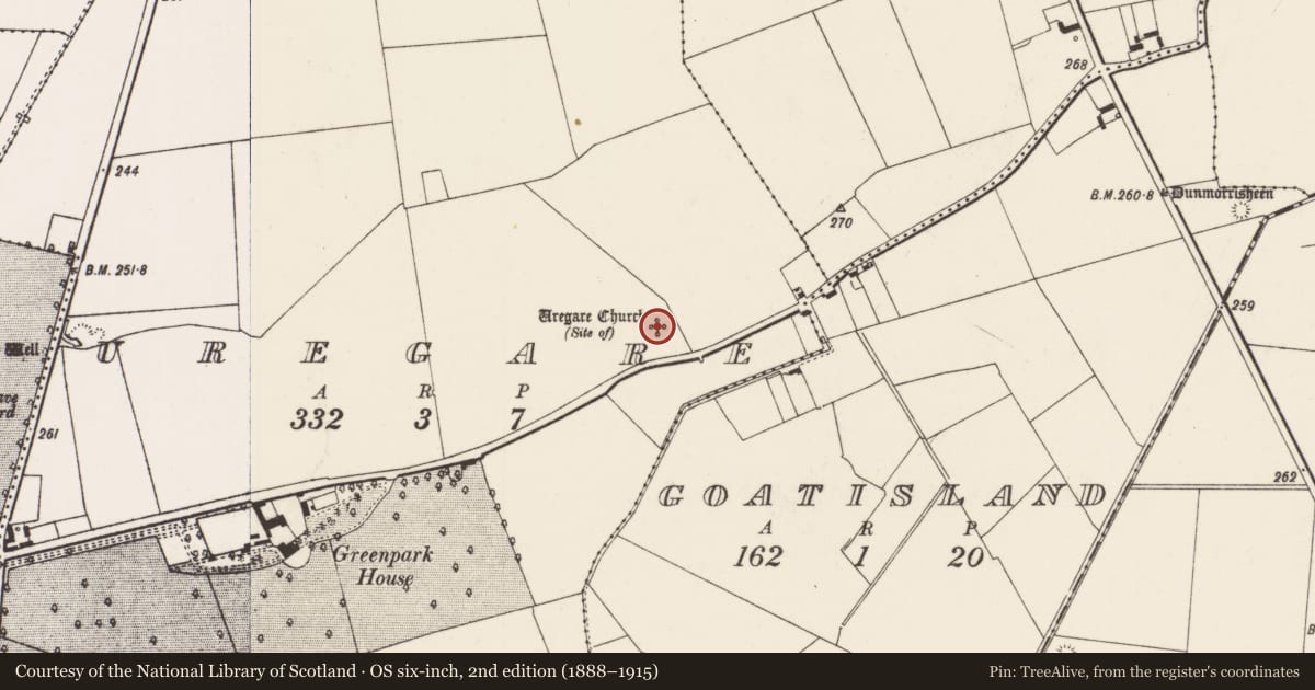 Ordnance Survey six-inch map, 2nd edition (1888–1915) covering the location of Church, Uregare, County Limerick, with a pin at the register's coordinates