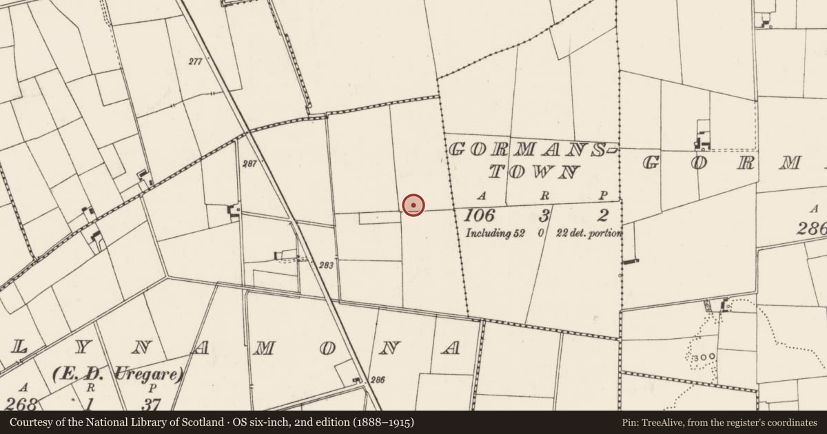 Ordnance Survey six-inch map, 2nd edition (1888–1915) covering the location of Barrow - unclassified, Ballynamona, County Limerick, with a pin at the register's coordinates