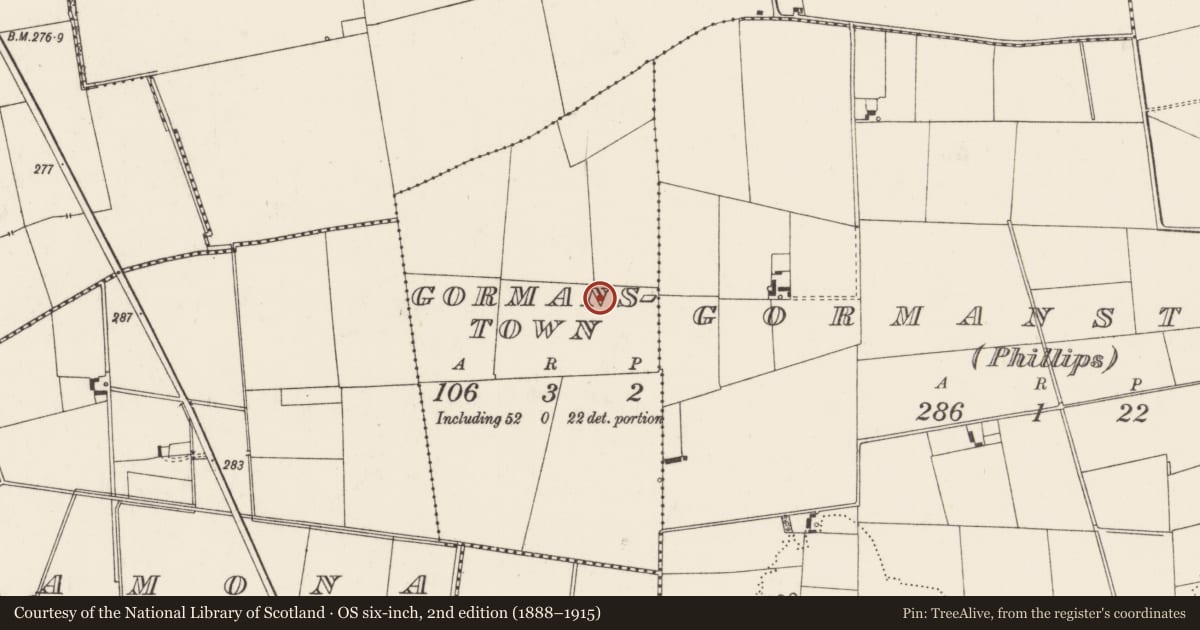 Ordnance Survey six-inch map, 2nd edition (1888–1915) covering the location of Barrow - ditch barrow, Gormanstown, County Limerick, with a pin at the register's coordinates