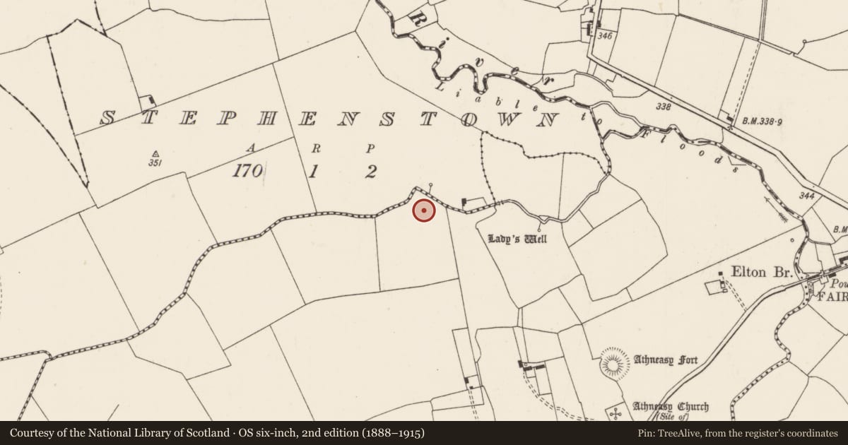 Ordnance Survey six-inch map, 2nd edition (1888–1915) covering the location of Earthwork, Ballinvana, County Limerick, with a pin at the register's coordinates