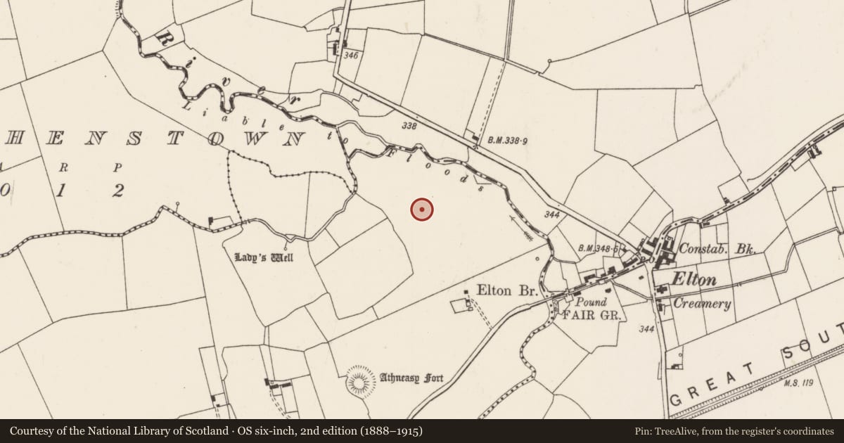 Ordnance Survey six-inch map, 2nd edition (1888–1915) covering the location of Barrow - ditch barrow, Ballinvana, County Limerick, with a pin at the register's coordinates