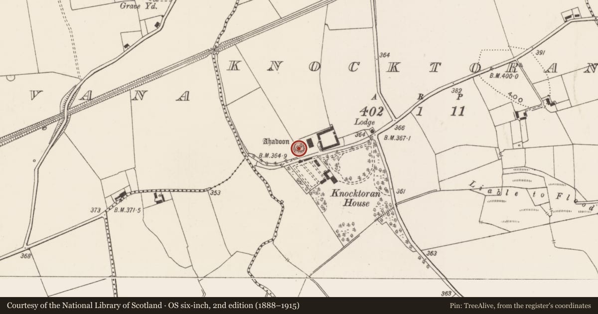 Ordnance Survey six-inch map, 2nd edition (1888–1915) covering the location of Ringfort - unclassified, Knocktoran, County Limerick, with a pin at the register's coordinates