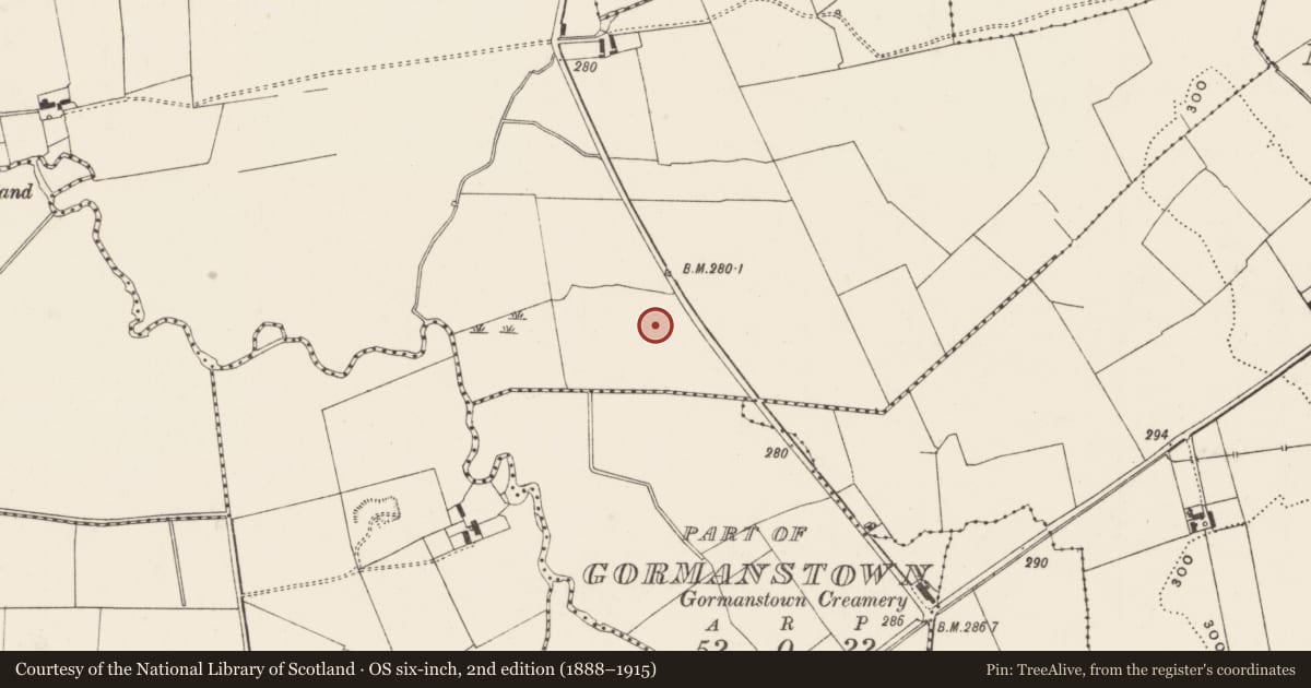 Ordnance Survey six-inch map, 2nd edition (1888–1915) covering the location of Barrow - unclassified, Baggotstown West, County Limerick, with a pin at the register's coordinates