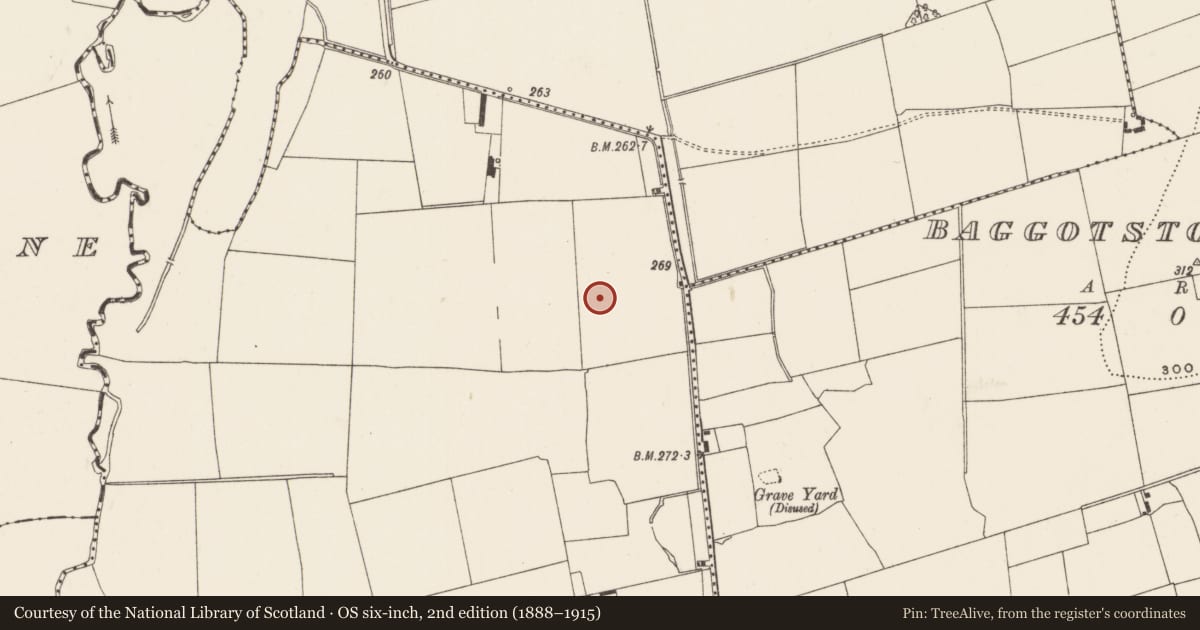 Ordnance Survey six-inch map, 2nd edition (1888–1915) covering the location of Barrow - unclassified, Baggotstown West, County Limerick, with a pin at the register's coordinates