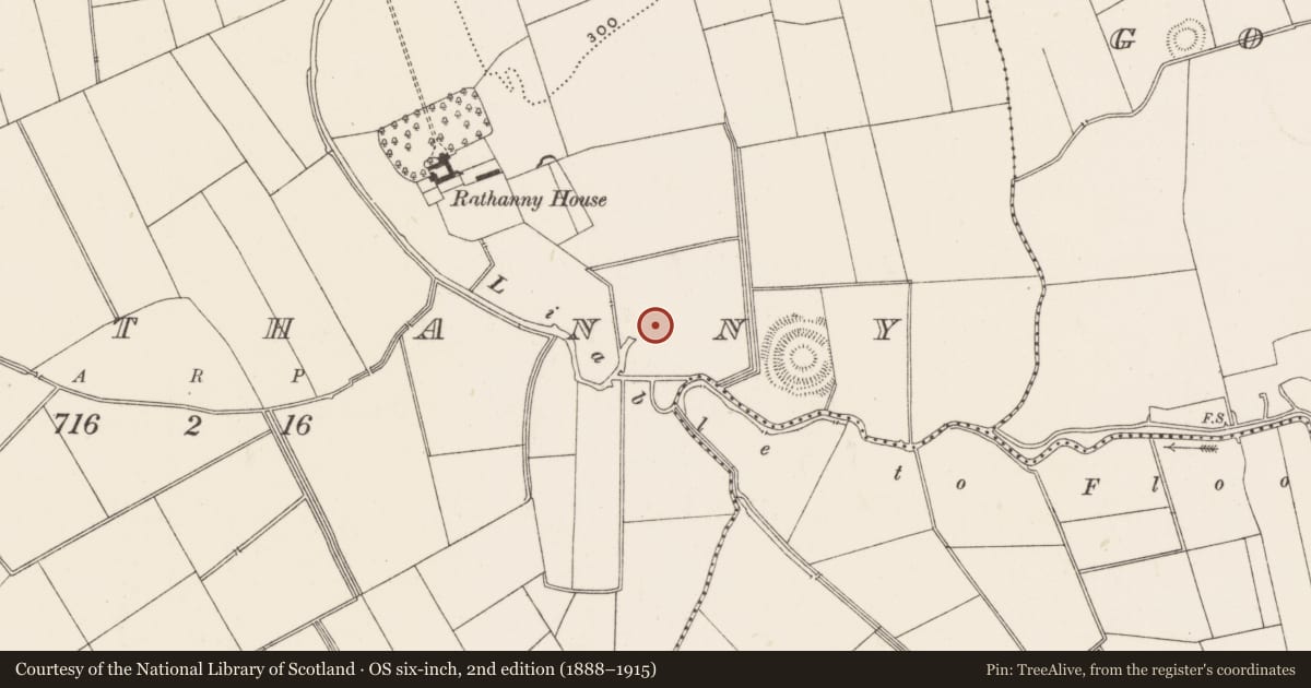 Ordnance Survey six-inch map, 2nd edition (1888–1915) covering the location of Earthwork, Rathanny, County Limerick, with a pin at the register's coordinates