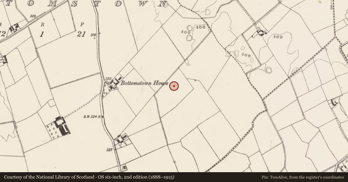 Ordnance Survey six-inch map, 2nd edition (1888–1915) covering the location of Earthwork, Bottomstown, County Limerick, with a pin at the register's coordinates