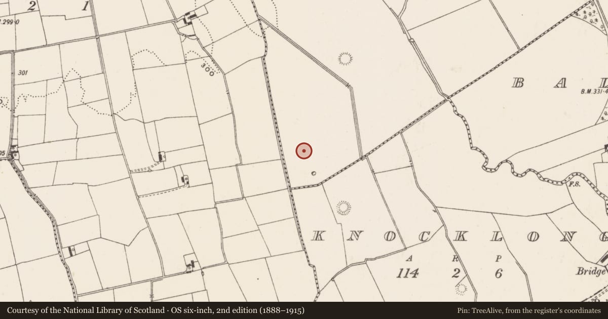 Ordnance Survey six-inch map, 2nd edition (1888–1915) covering the location of Barrow - ditch barrow, Kilfrush, County Limerick, with a pin at the register's coordinates
