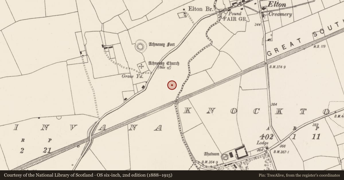 Ordnance Survey six-inch map, 2nd edition (1888–1915) covering the location of Barrow - unclassified, Ballinvana, County Limerick, with a pin at the register's coordinates