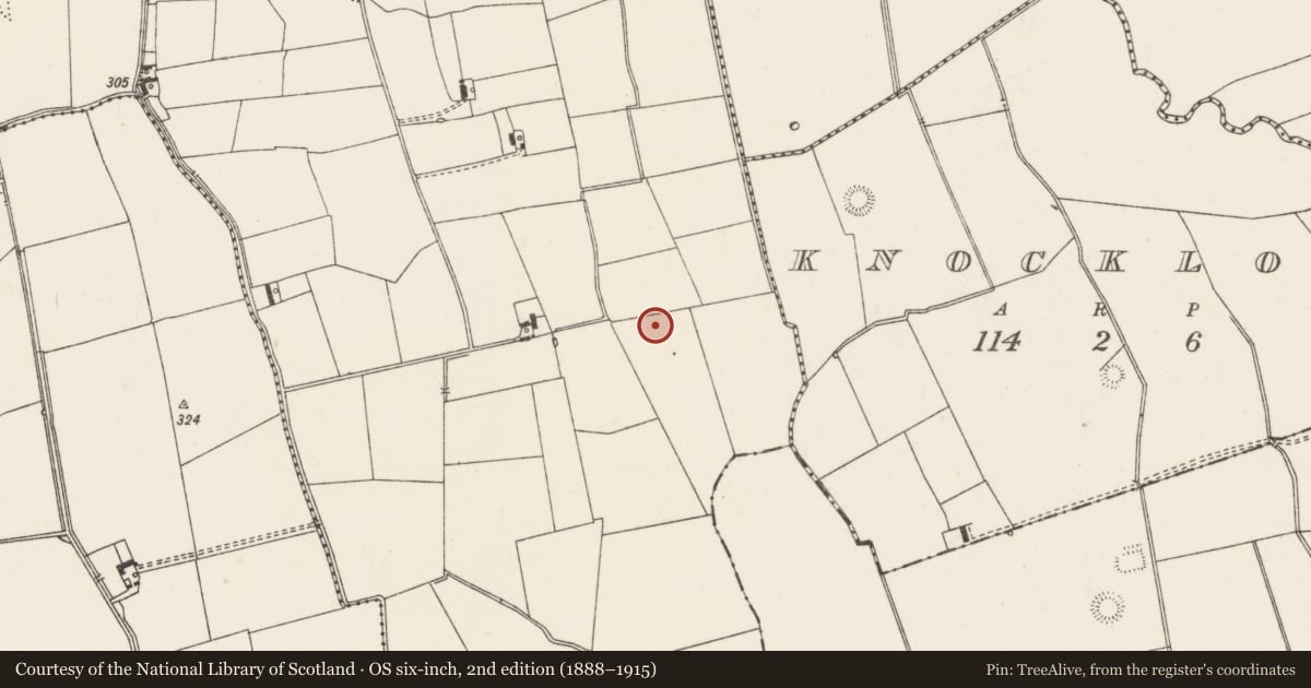 Ordnance Survey six-inch map, 2nd edition (1888–1915) covering the location of Barrow - ditch barrow, Ballycahill, County Limerick, with a pin at the register's coordinates