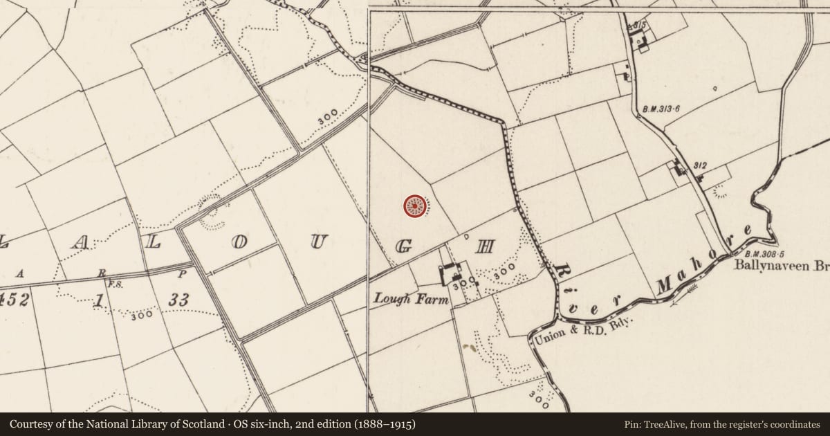 Ordnance Survey six-inch map, 2nd edition (1888–1915) covering the location of Barrow - ring-barrow, Coolalough, County Limerick, with a pin at the register's coordinates