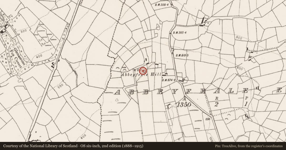 Ordnance Survey six-inch map, 2nd edition (1888–1915) covering the location of Mound, Abbeyfeale East, County Limerick, with a pin at the register's coordinates