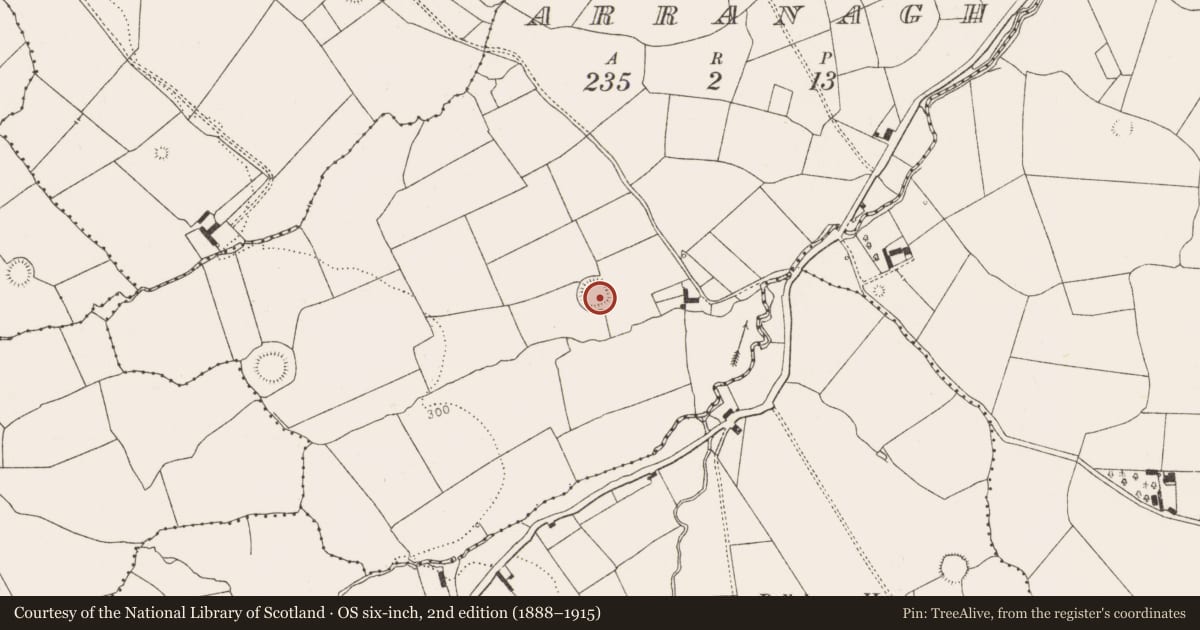 Ordnance Survey six-inch map, 2nd edition (1888–1915) covering the location of Ringfort - rath, Arranagh, County Limerick, with a pin at the register's coordinates